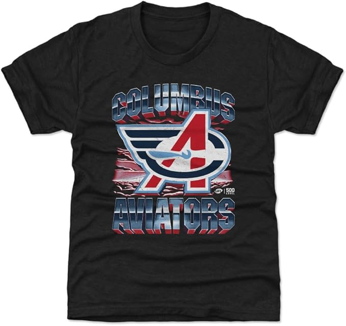 Black 500 LEVEL Columbus Aviators vintage youth T-shirt with distressed primary logo artwork