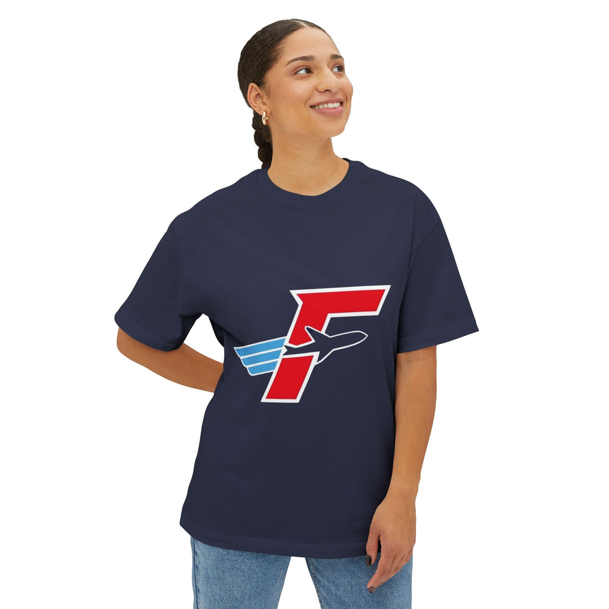 Navy Flightdecke Oversized Boxy Tee — back model view