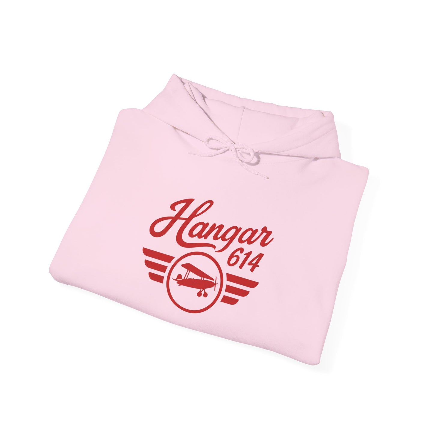 Folded light pink Flight Crew Hoodie showing front artwork