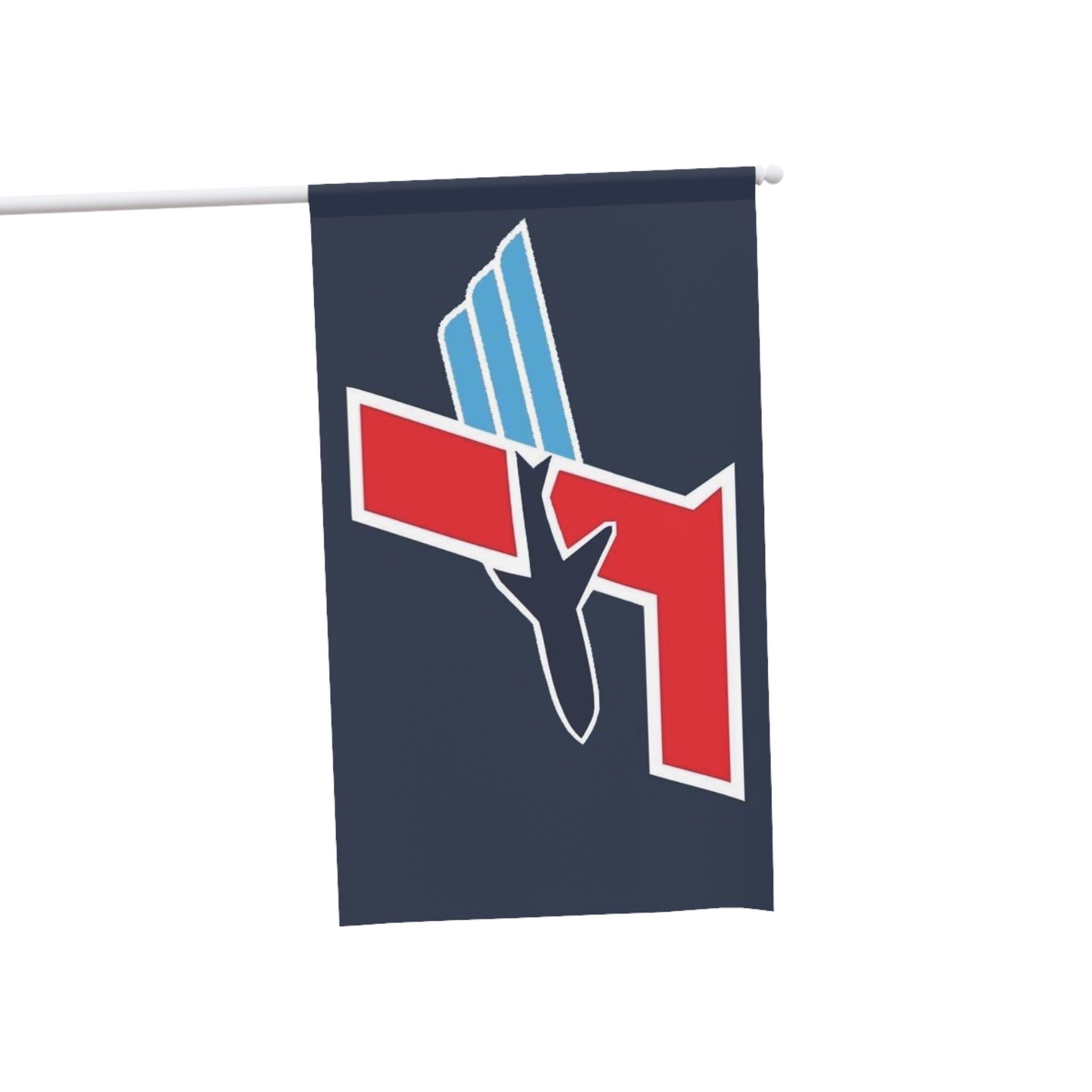 Aviation House Banner — Red & Blue Plane Emblem Outdoor Flag Printify