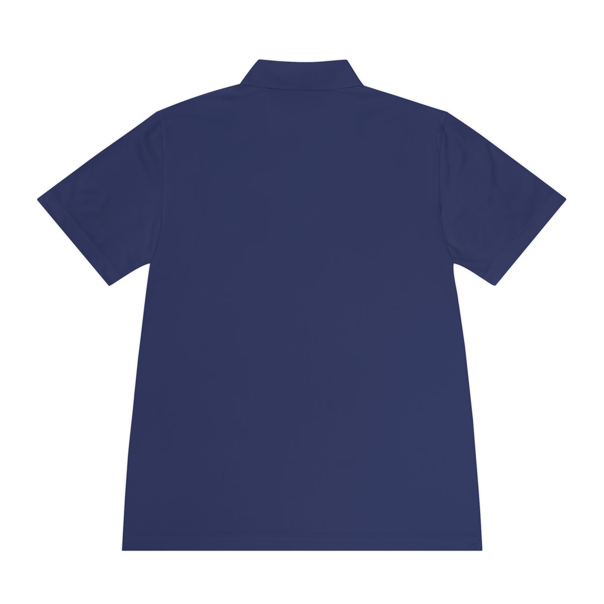 Back of true navy Hangar 614 men's performance polo