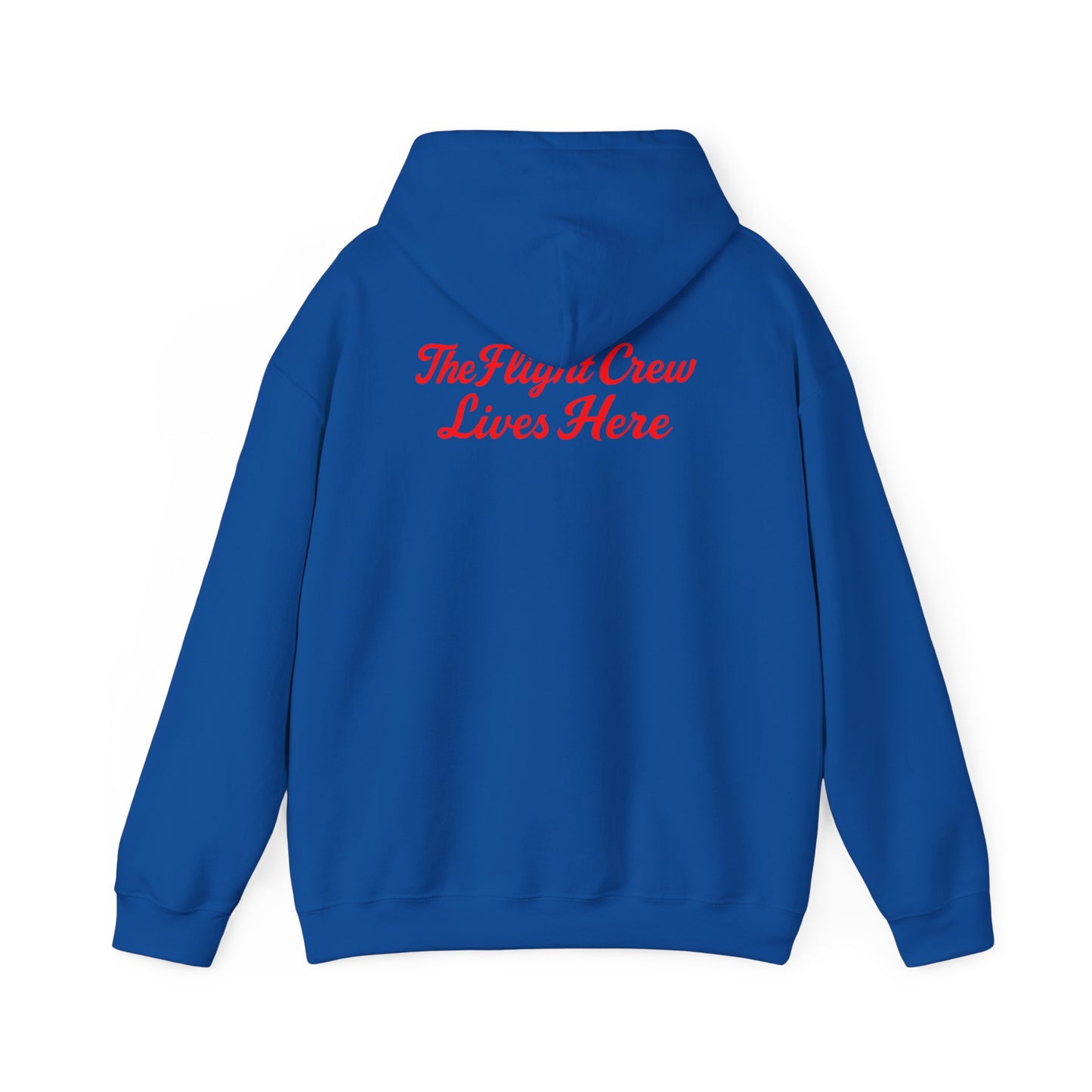 Back of royal Flight Crew Hoodie with The Flight Crew Lives Here