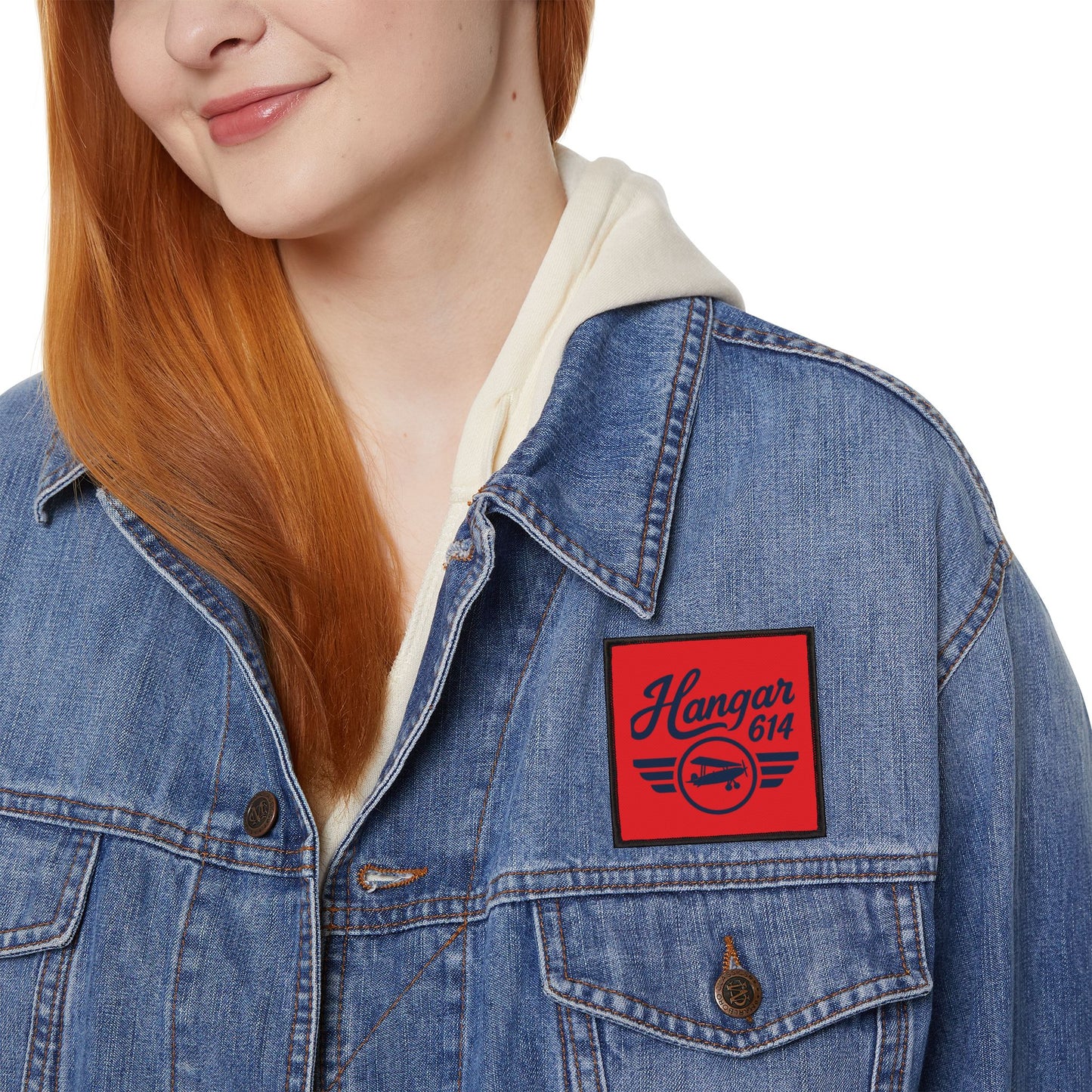 Hangar 614 Iron-On Patch — Vintage Airplane Emblem
