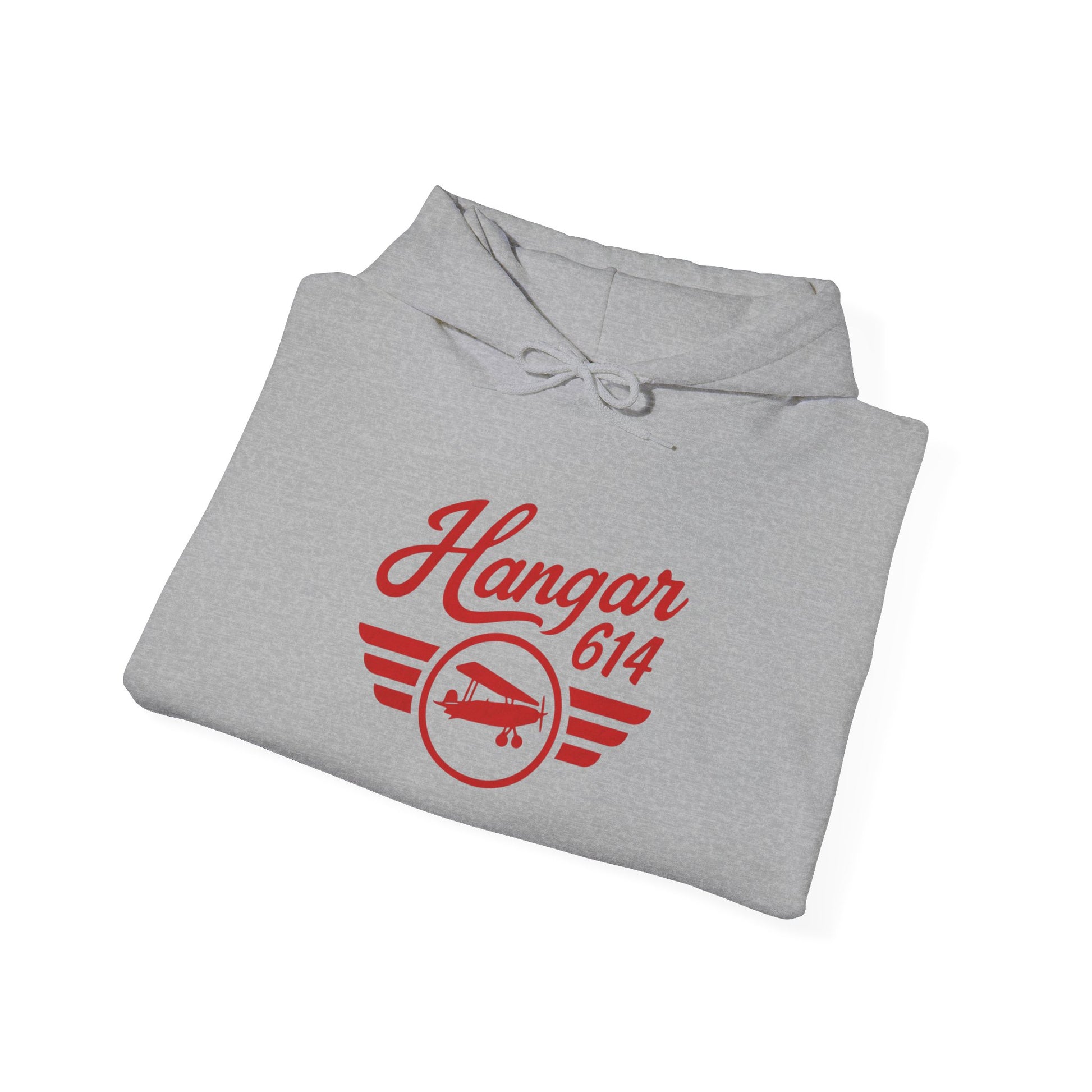 Folded sport grey Flight Crew Hoodie showing front artwork