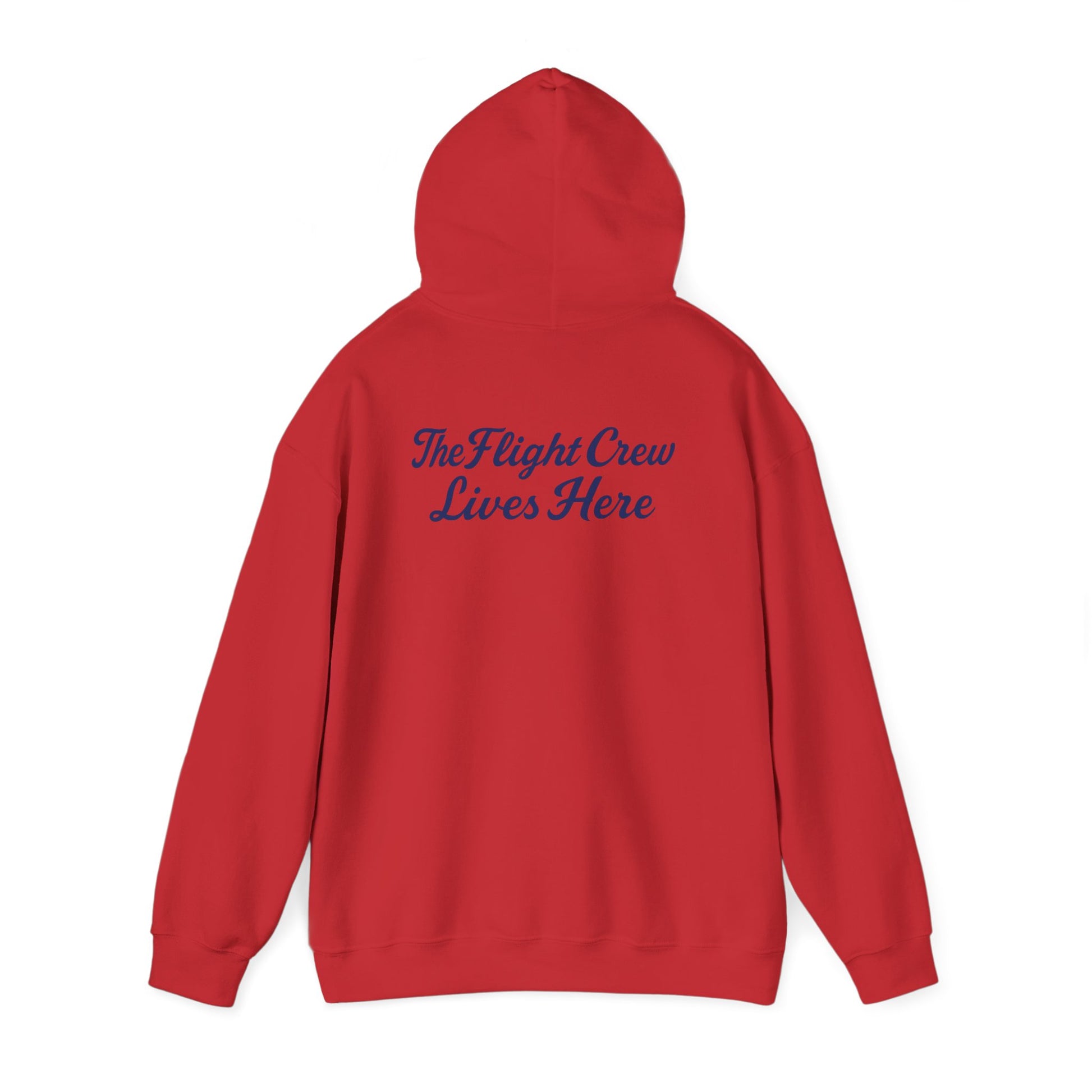 Red Flight Crew Hoodie shown from the back