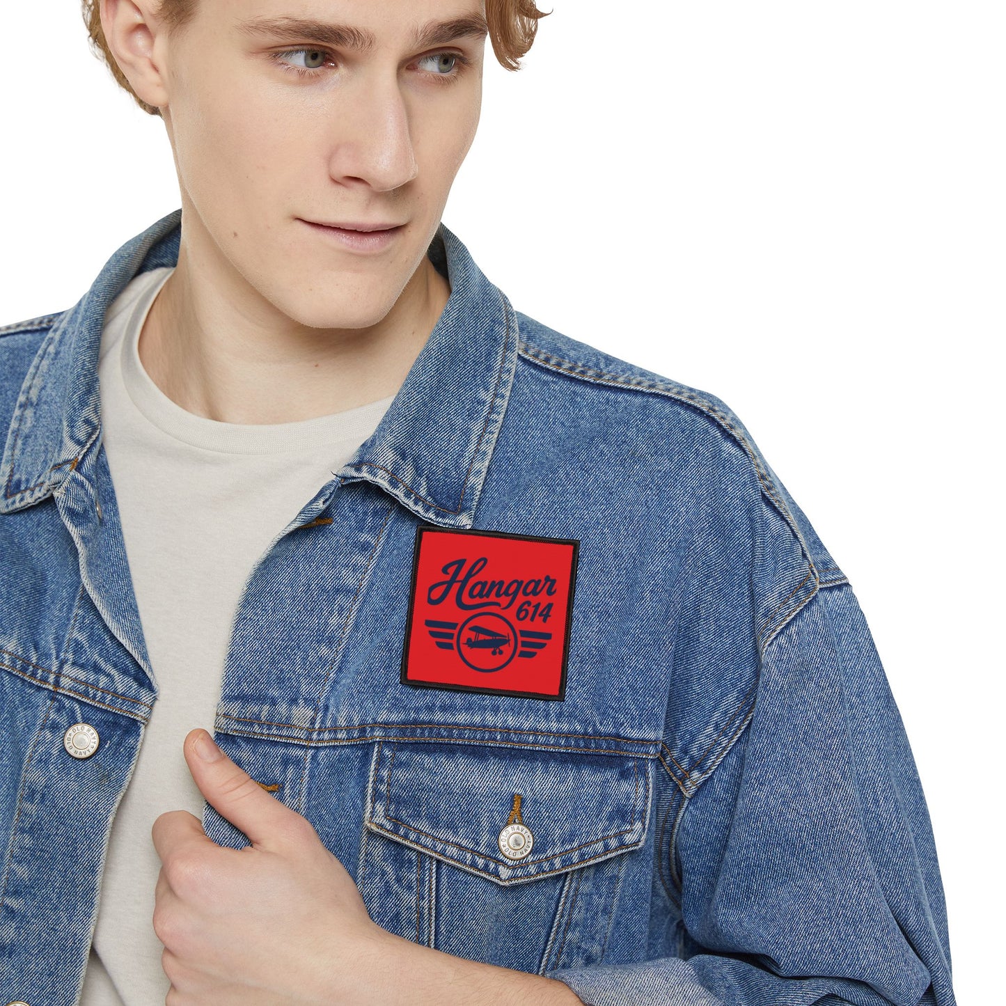 Hangar 614 Iron-On Patch — Vintage Airplane Emblem