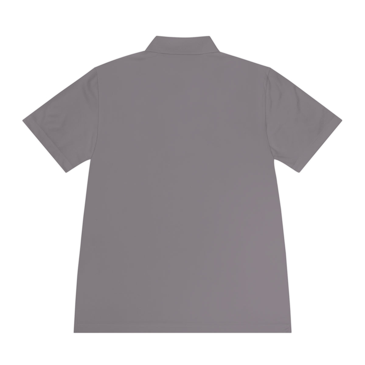 Back of grey concrete Hangar 614 men's performance polo