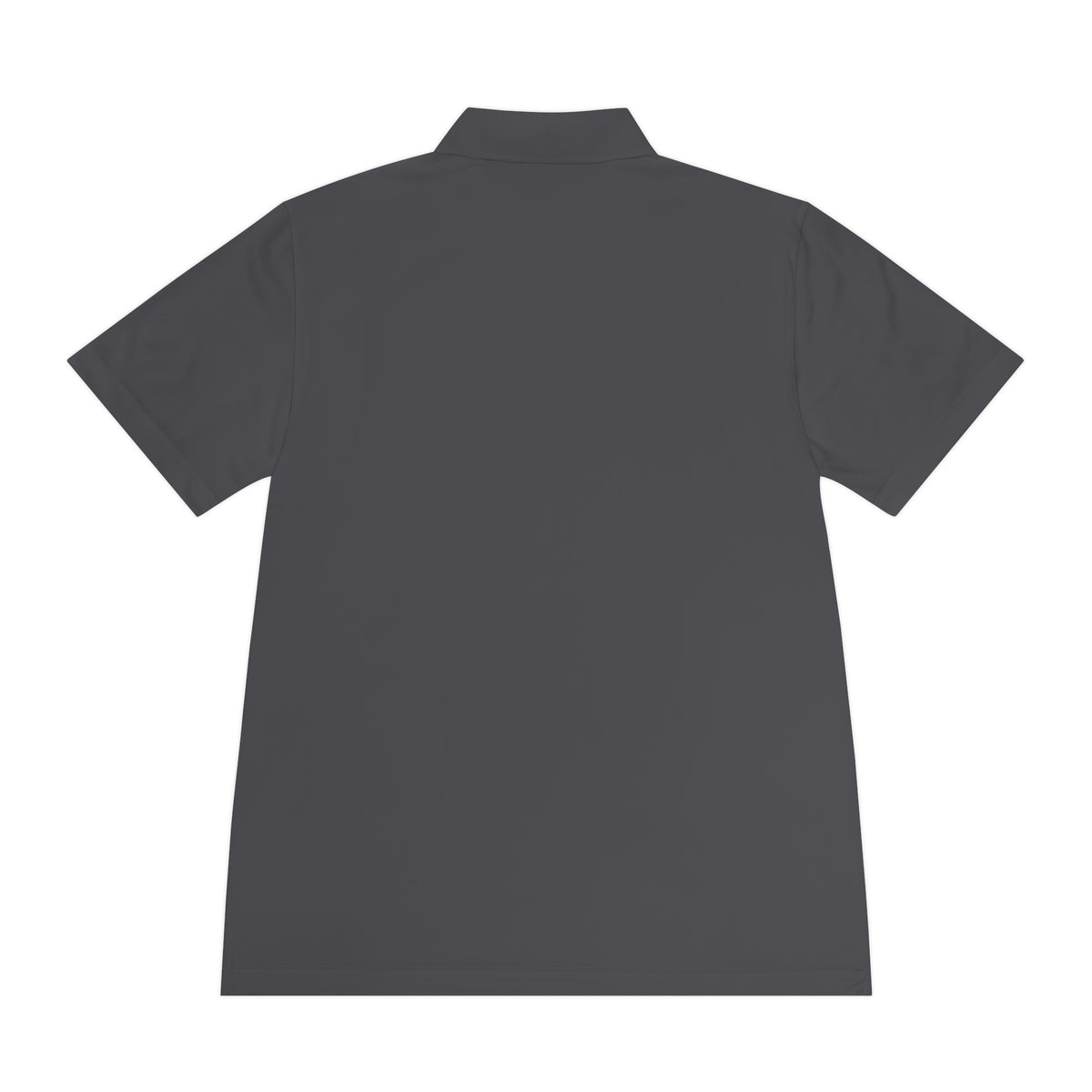 Back of iron grey Hangar 614 men's performance polo