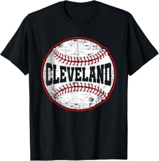 Vintage Cleveland baseball cityscape men's T-shirt