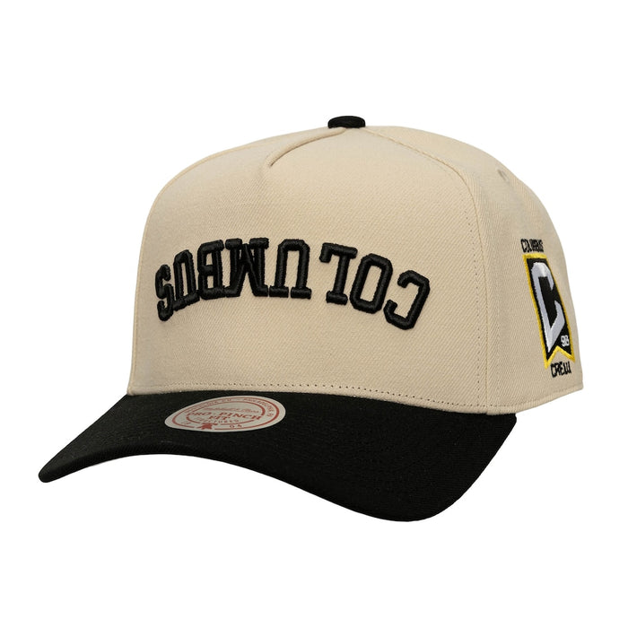 Columbus Crew Mitchell & Ness Upside Down Pro Pinch Snapback Hat - Cream/Black Mitchell & Ness