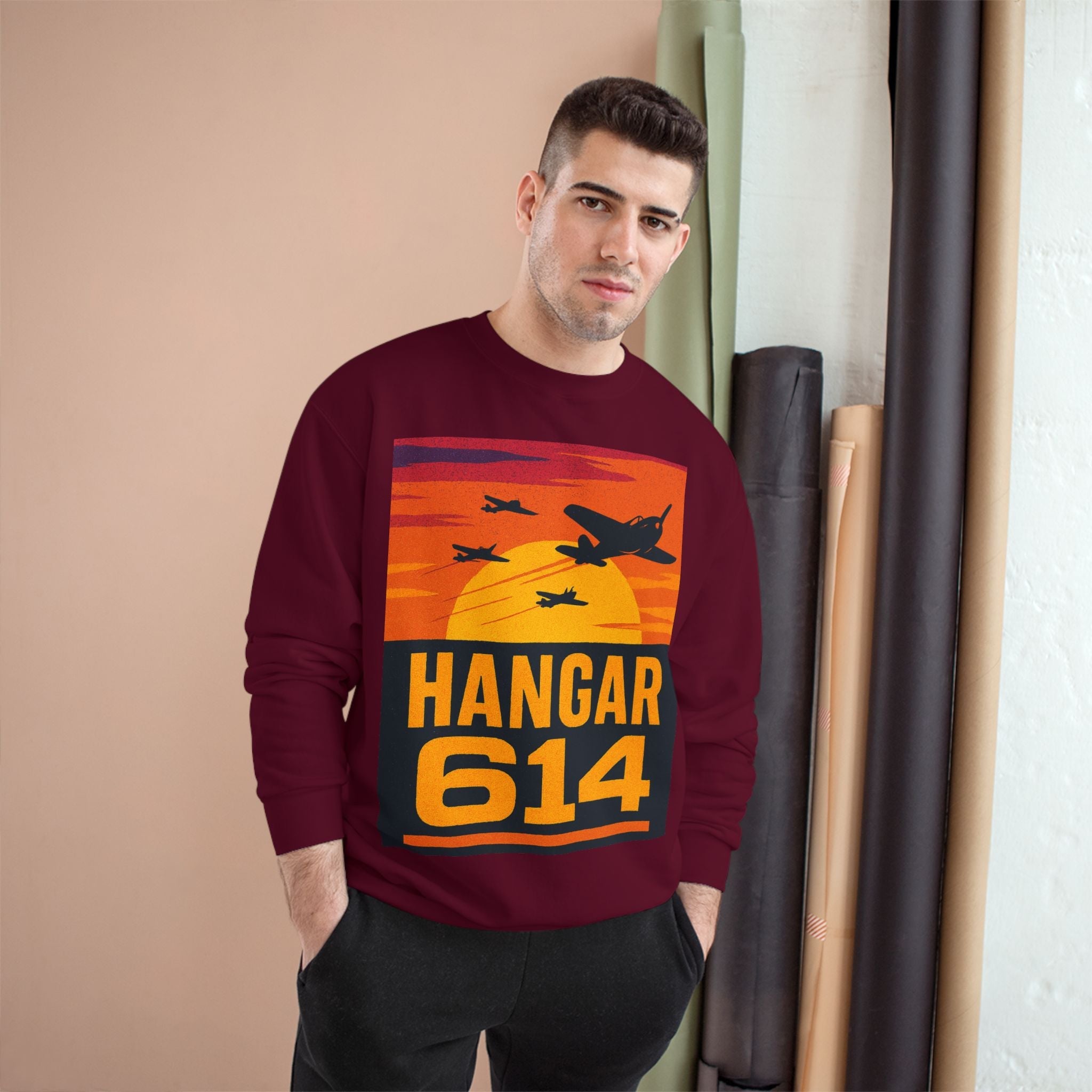 Hangar 614 Sunset Crew Sweatshirt — 'The Flight Crew Lives Here' Aviation Pullover - Hangar 614