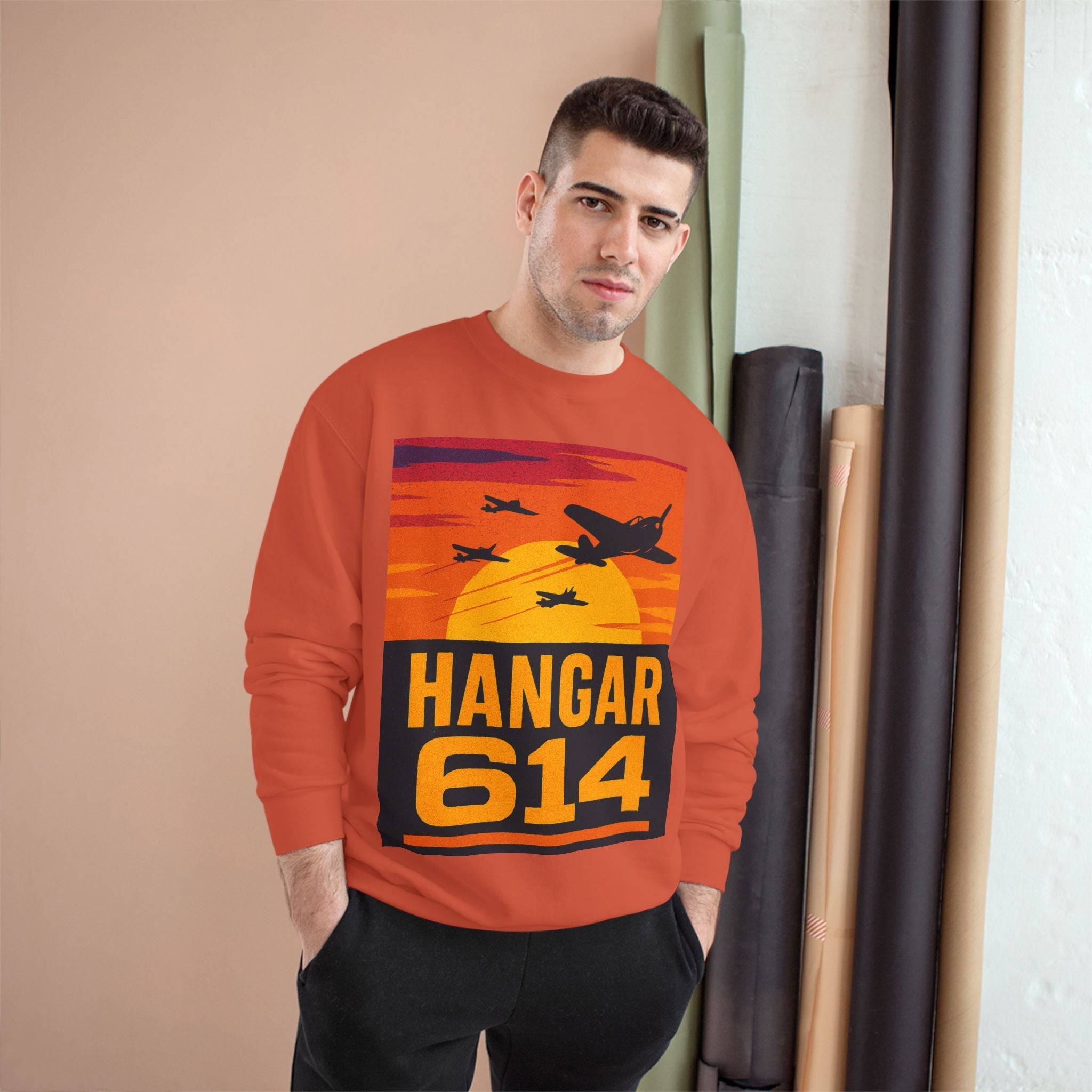 Hangar 614 Sunset Crew Sweatshirt — 'The Flight Crew Lives Here' Aviation Pullover - Hangar 614