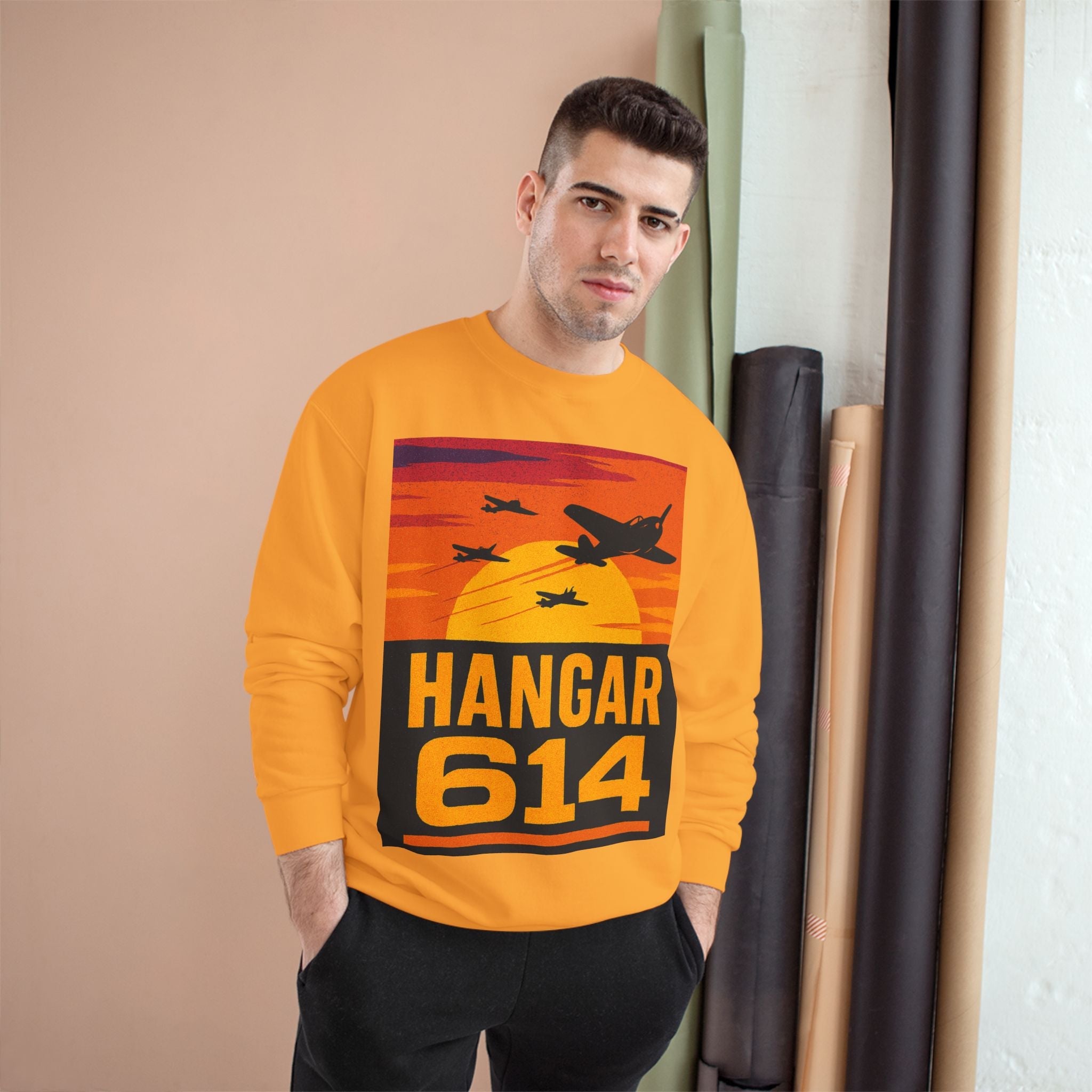 Hangar 614 Sunset Crew Sweatshirt — 'The Flight Crew Lives Here' Aviation Pullover - Hangar 614