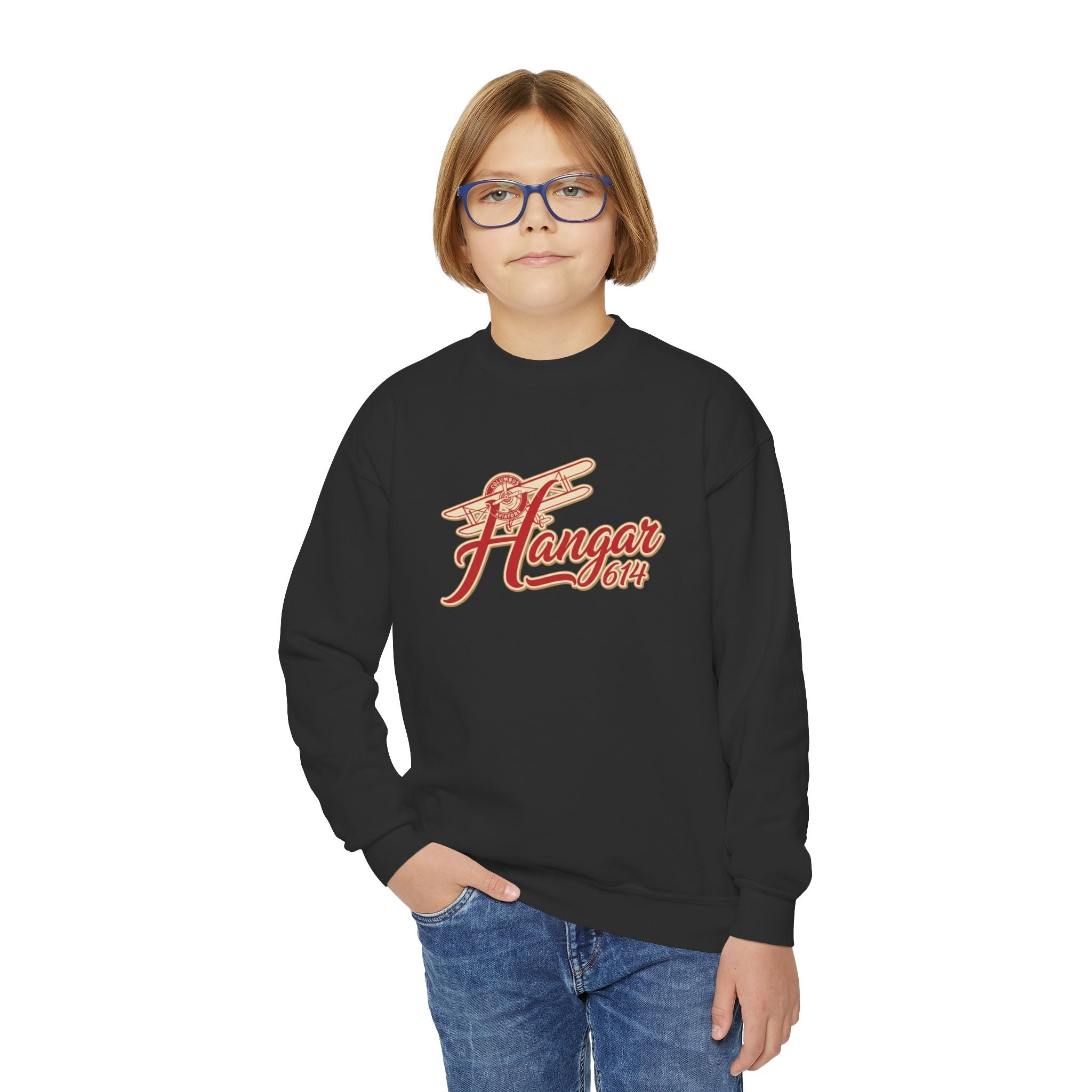 Hangar 614 Youth Crewneck Sweatshirt | Cozy Flight Crew Sweatshirt for Kids | Airplane Lover Gift | Fun Traveling Apparel | Comfortable Winter [...] - Hangar 614