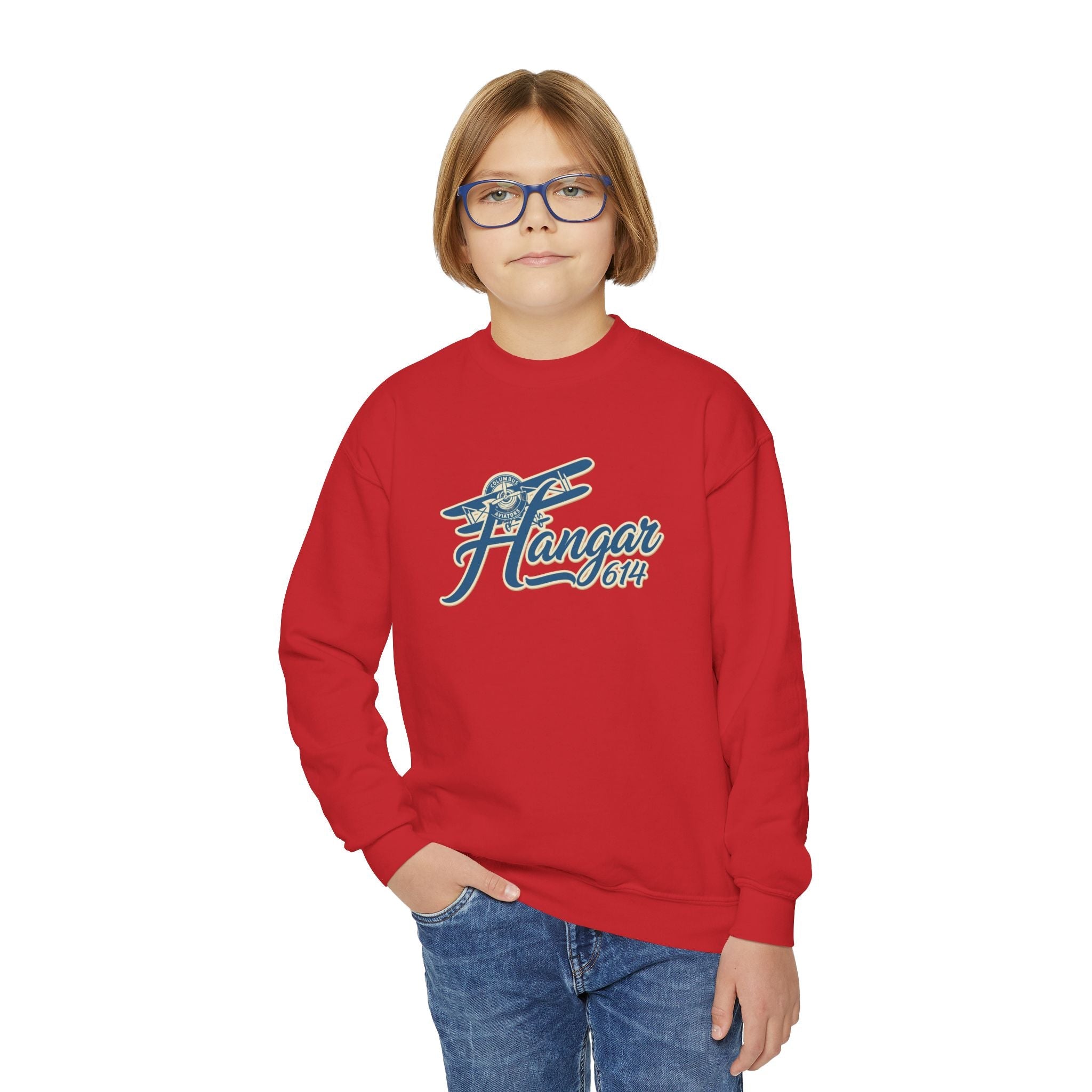 Hangar 614 Youth Crewneck Sweatshirt | Cozy Flight Crew Sweatshirt for Kids | Airplane Lover Gift | Fun Traveling Apparel | Comfortable Winter [...] - Hangar 614