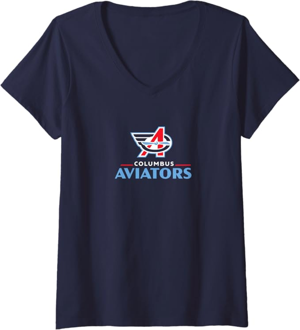 BreakingT Womens Columbus Aviators - Lockup Logo - United Football League V-Neck T-Shirt BreakingT