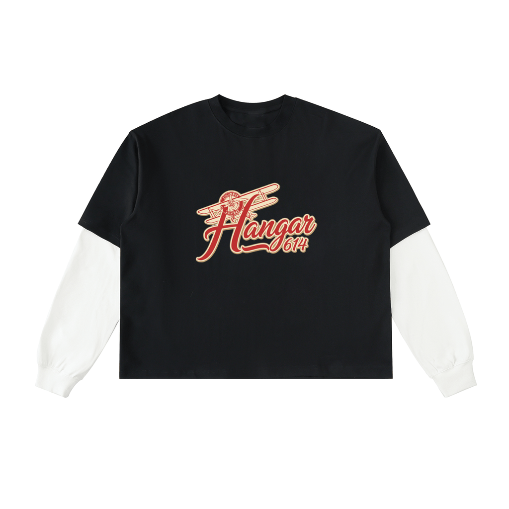 Layered Contrast Sleeve Cotton T-Shirt - Hangar 614