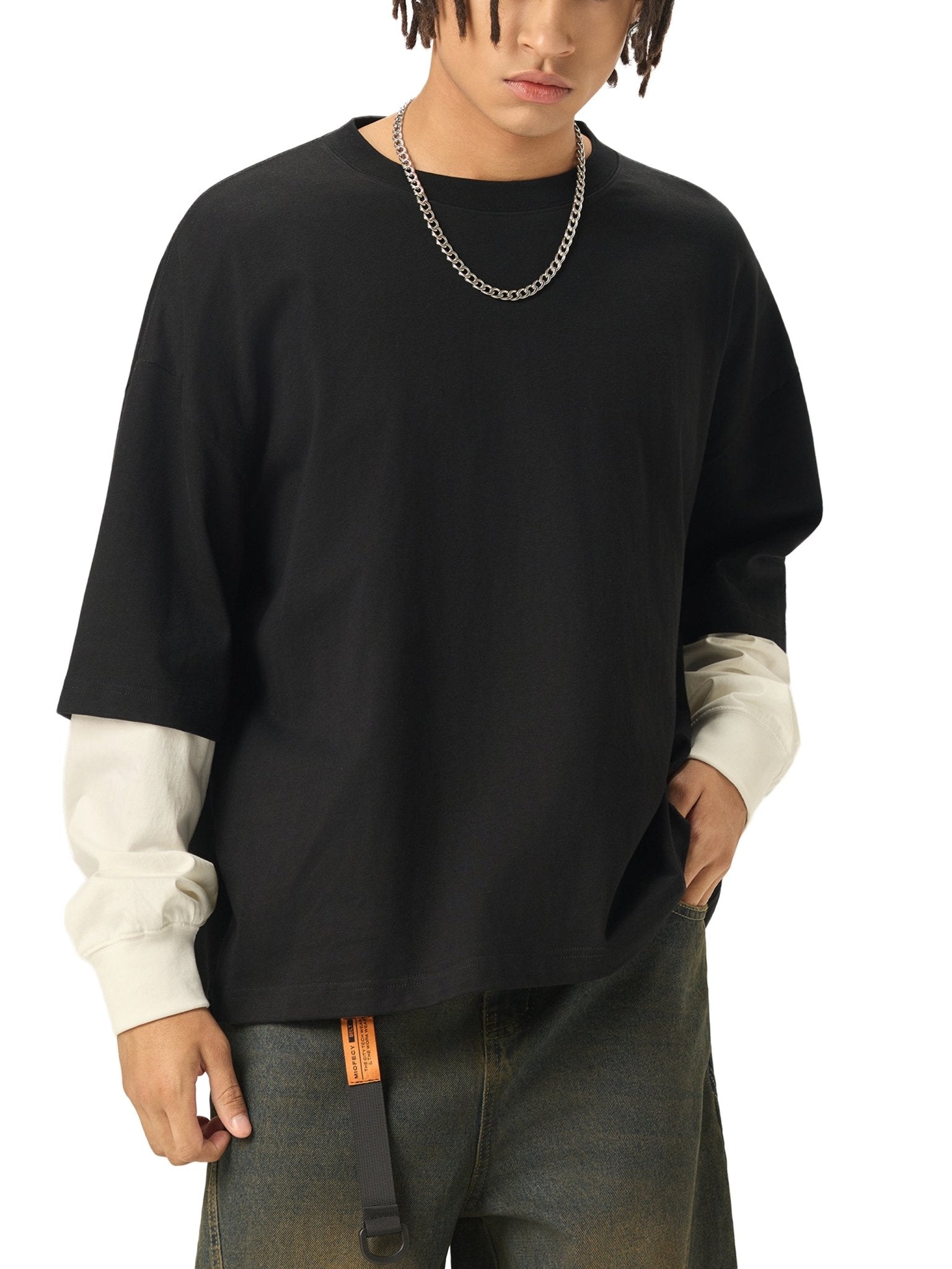 Layered Contrast Sleeve Cotton T-Shirt - Hangar 614