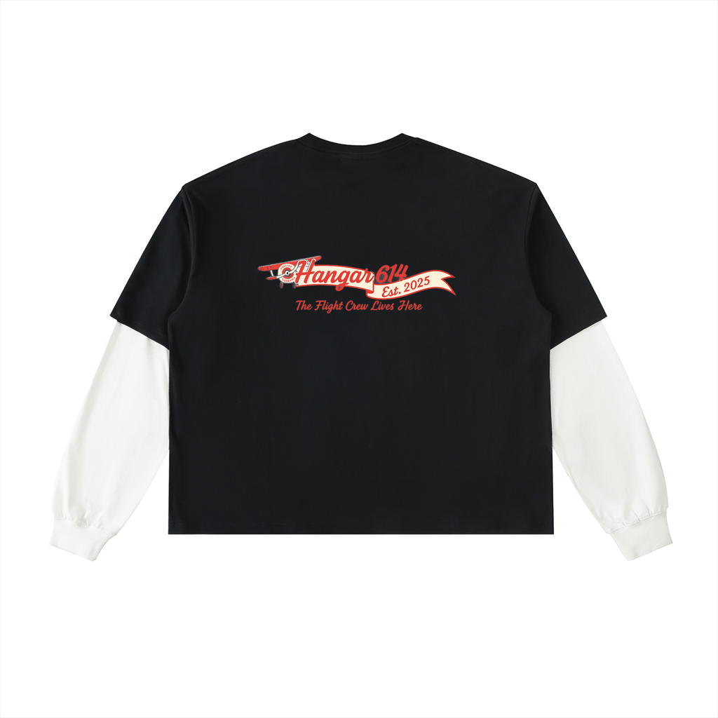 Layered Contrast Sleeve Cotton T-Shirt - Hangar 614