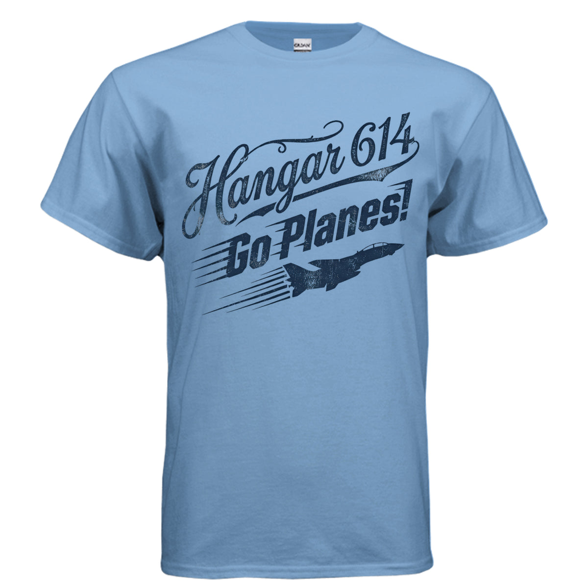 Flight Crew Go Planes Carolina blue T-shirt front jet graphic – Hangar 614