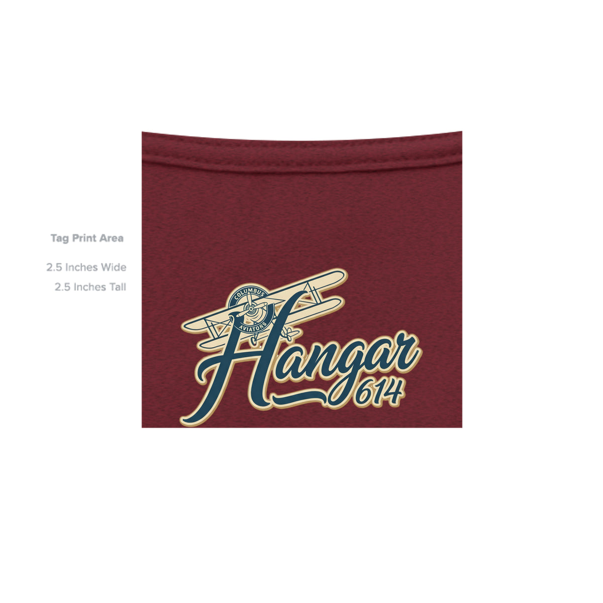 Inside neck print of antique cherry red Cockpit Full Throttle T-shirt