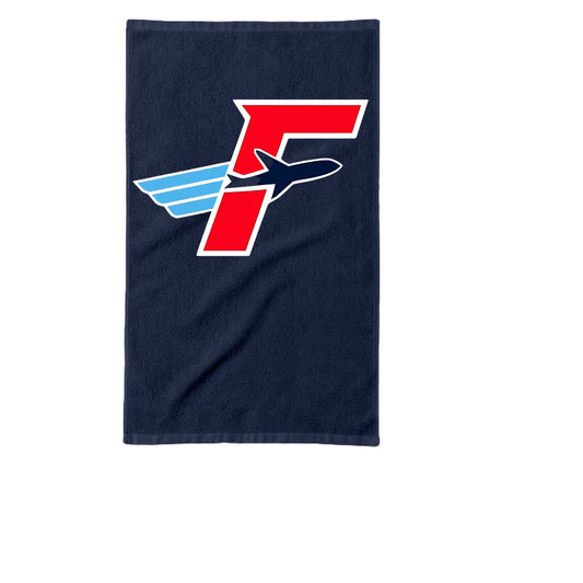 Navy Flightdecke Rally Towel with red white and blue winged F emblem