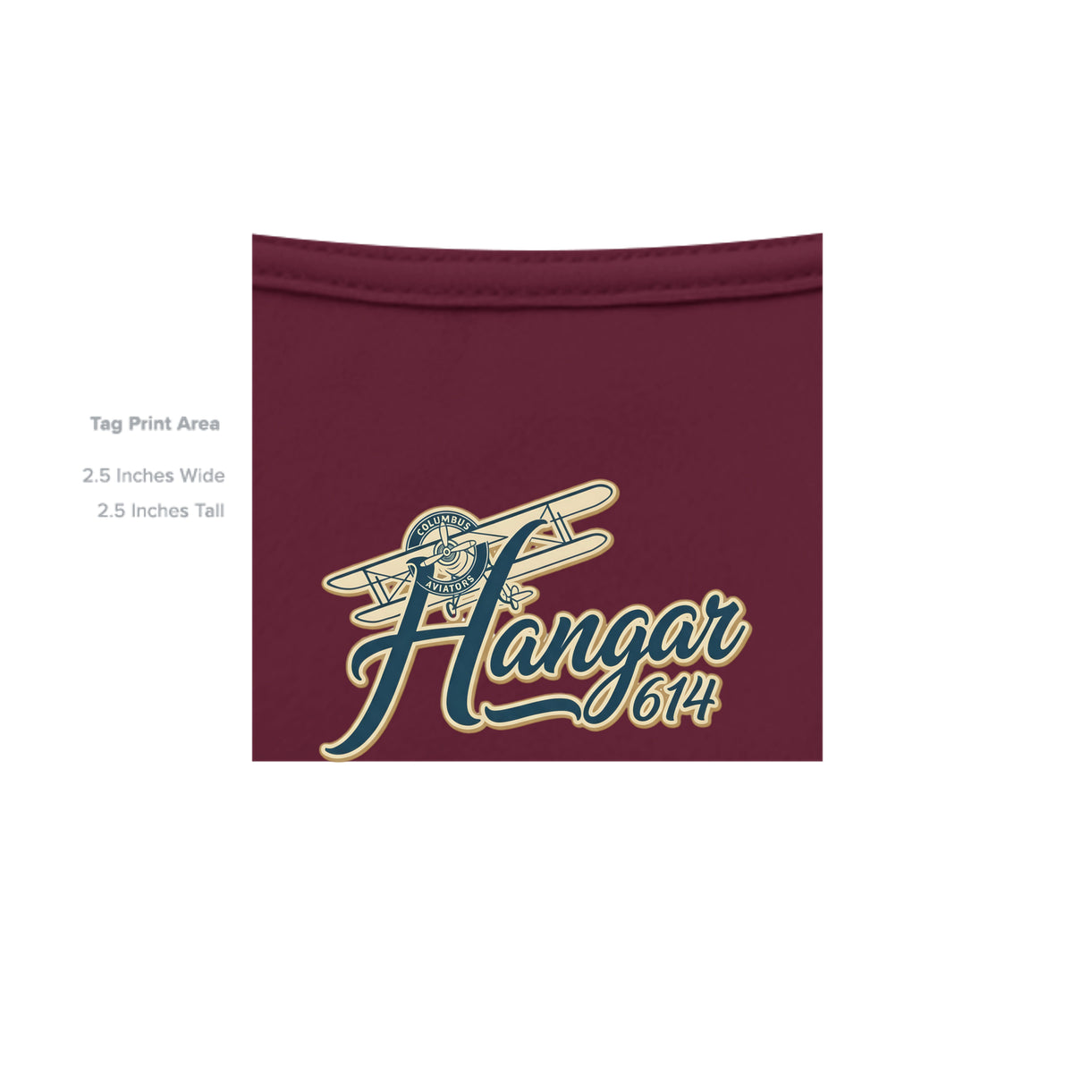 Inside neck print of maroon Aviator Tames the Stallion T-shirt