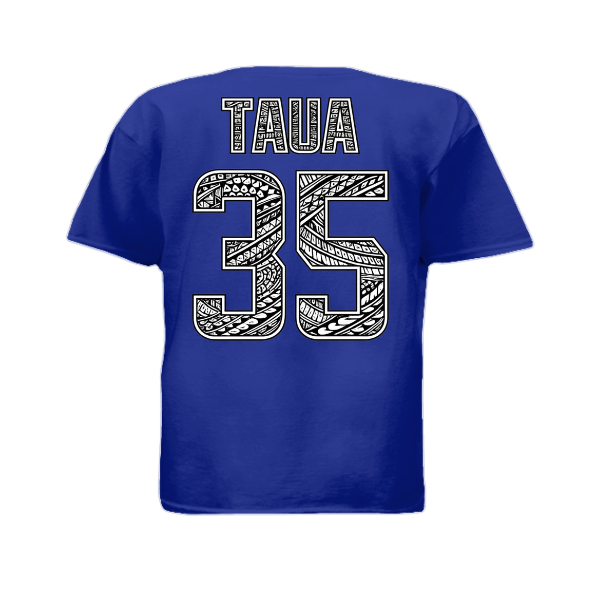 Back of royal Ground Crew Crush youth T-shirt with TAUA 35