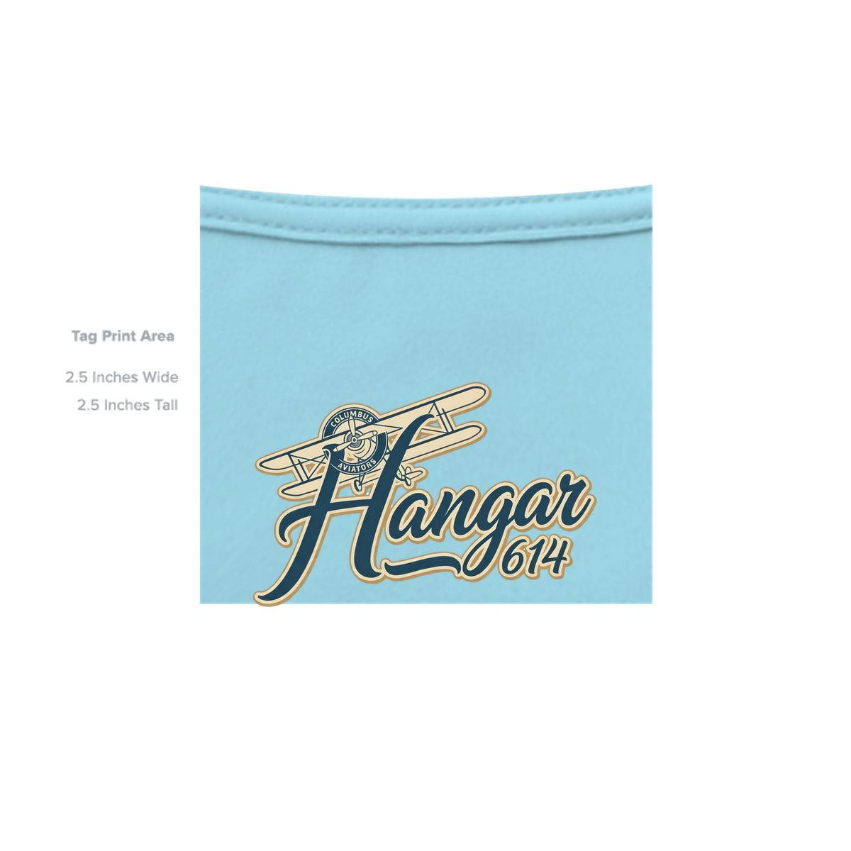Inside neck print of sky blue Control Tower Badge T-shirt